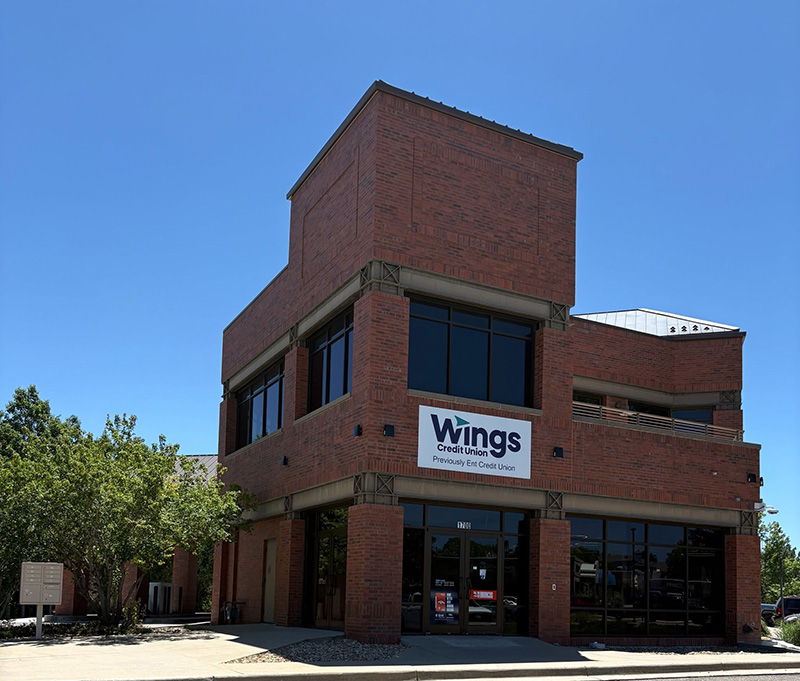 Exterior image of Wings Credit Union, previously Ent service center in Longmont.