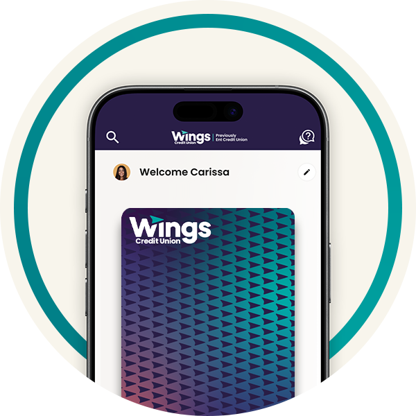 Phone mockup with Wings digital banking
