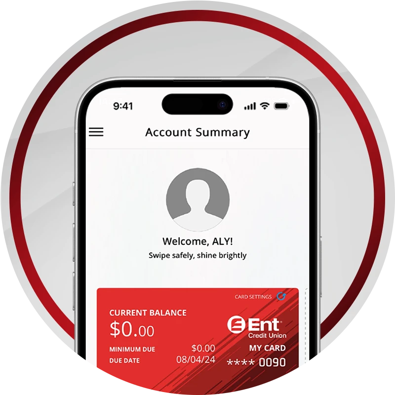 Phone mockup with Ent digital banking
