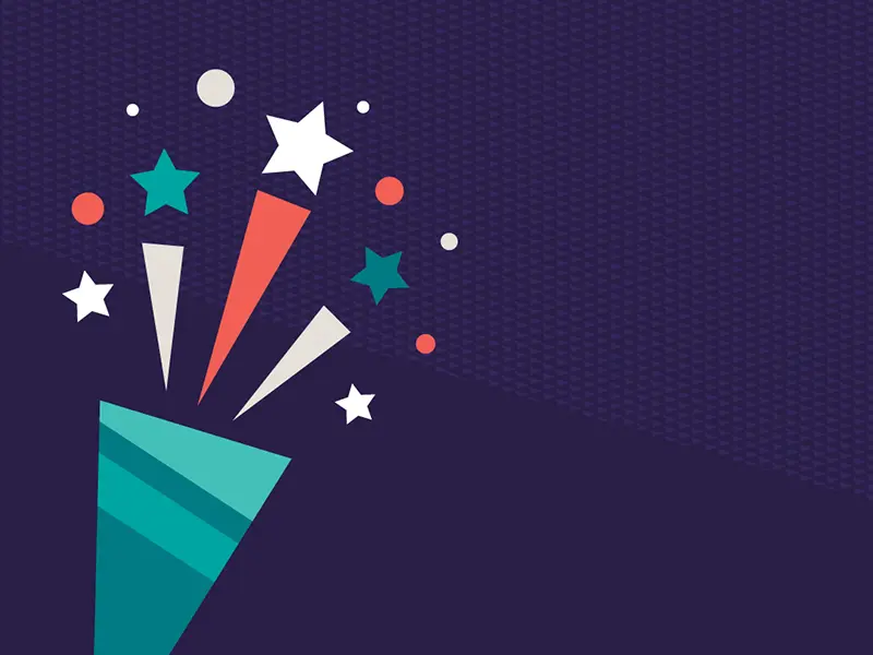 Graphic of a party popper on an indigo background
