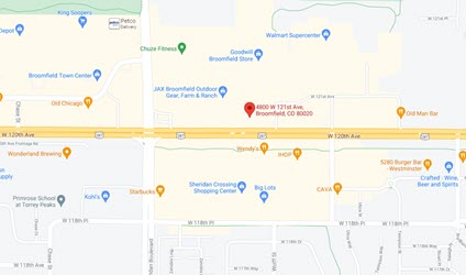 Google Map screenshot of the Broomfield Service Center location