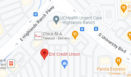 Google map showing location of Ent Credit Union's Highlands Ranch Service Center